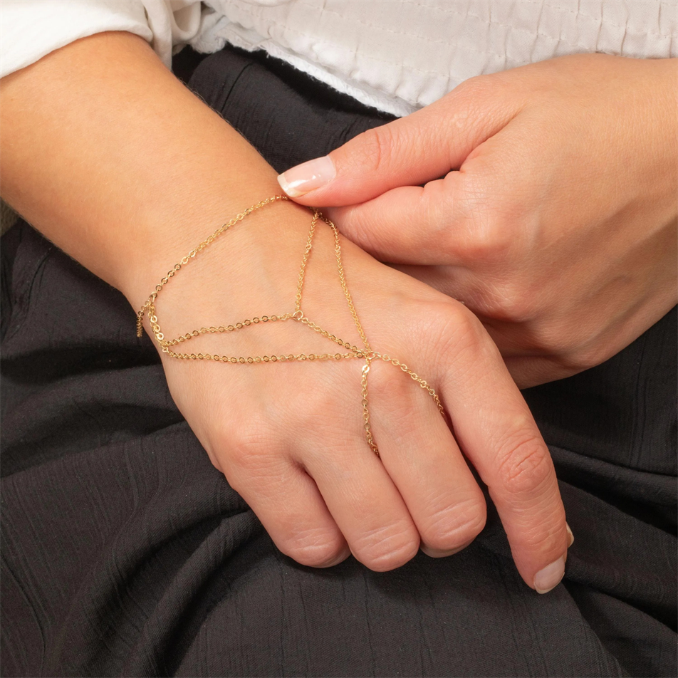Gold Rolo Link Hand Chain Bracelet