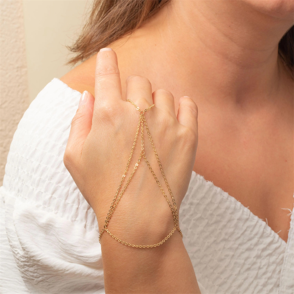 Gold Rolo Link Hand Chain Bracelet
