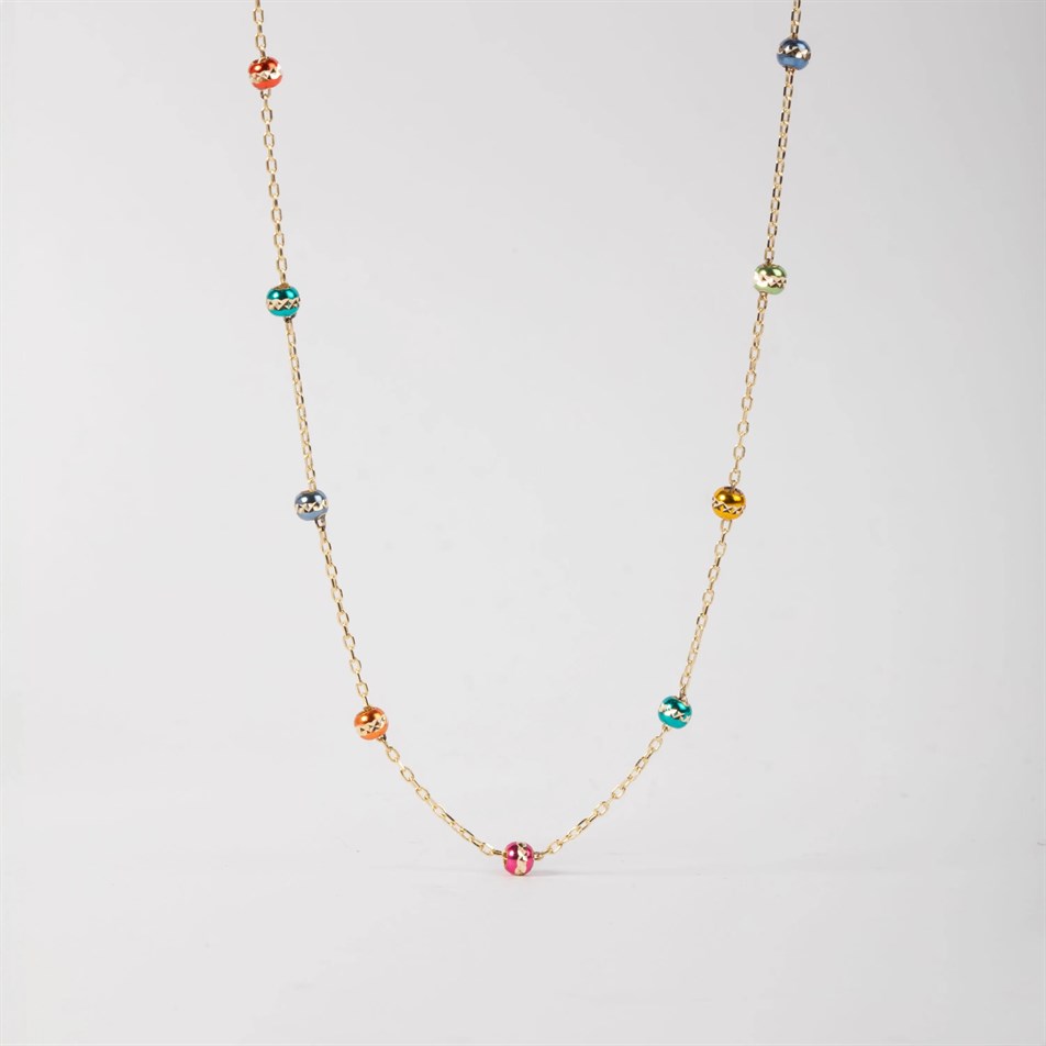 Gold Multi-Color Bead Necklace