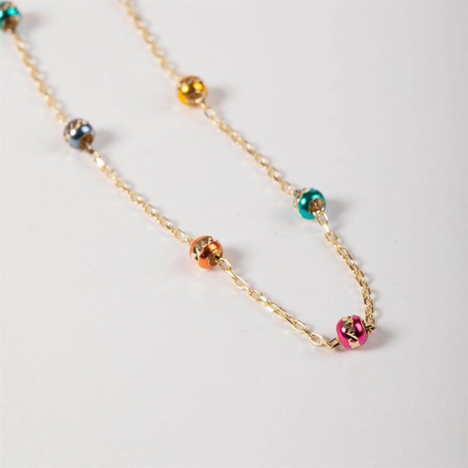 Gold Multi-Color Bead Necklace