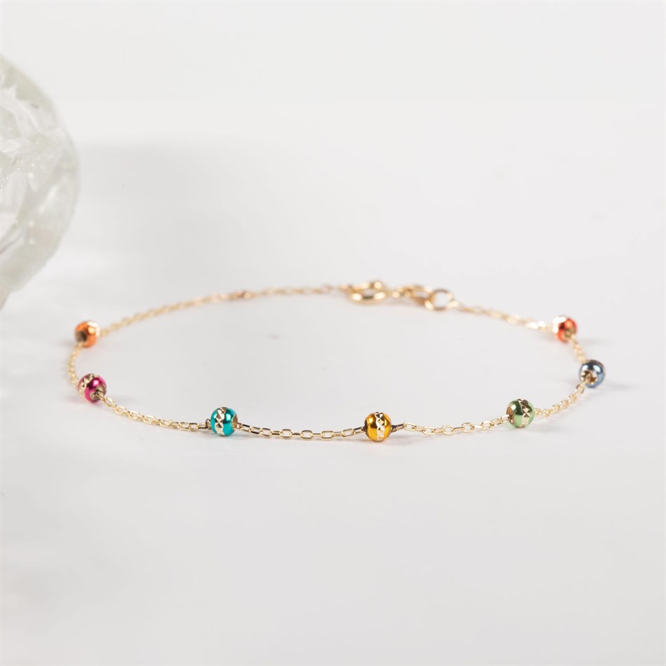 Gold Multi-Color Bead Station Bracelet