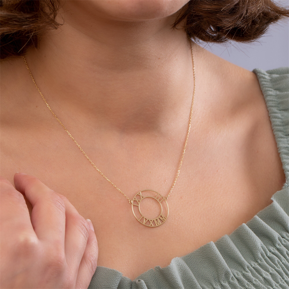 Gold Personalized Roman Numeral Necklace
