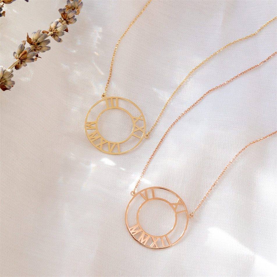 Gold Personalized Roman Numeral Necklace