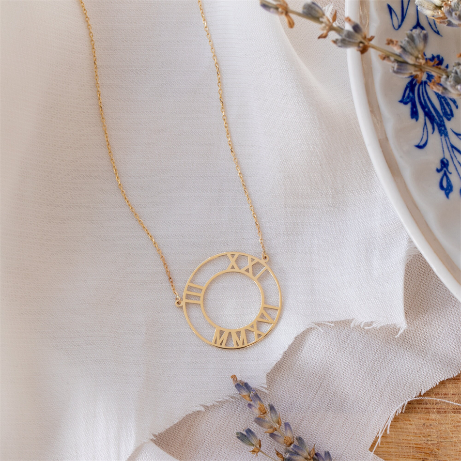 Gold Personalized Roman Numeral Necklace