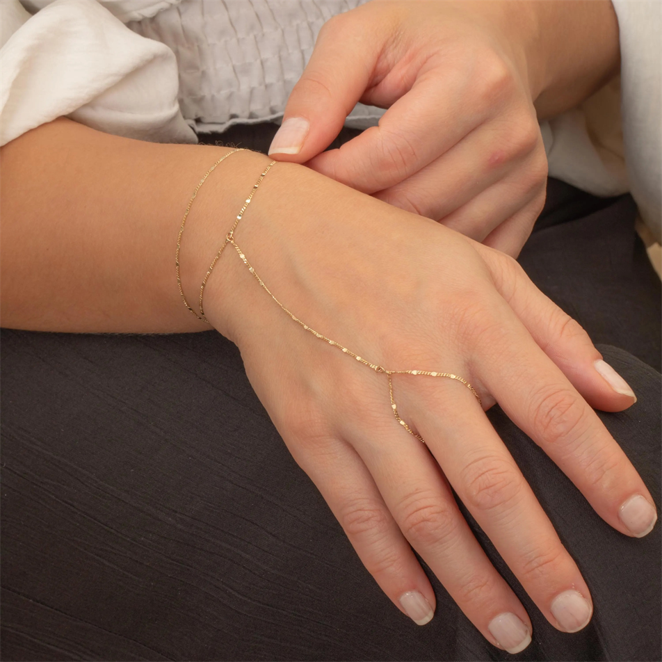Gold Double Wrap Hand Chain Bracelet