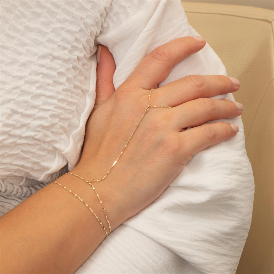 Gold Double Wrap Hand Chain Bracelet