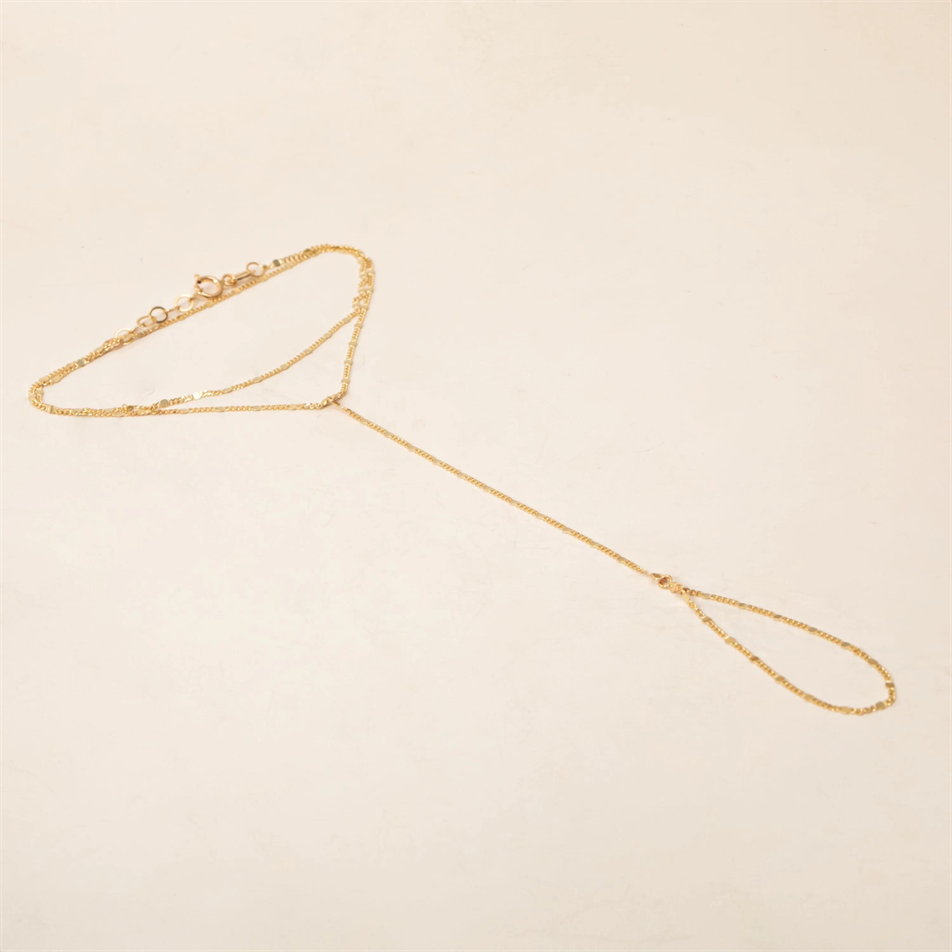 Gold Double Wrap Hand Chain Bracelet