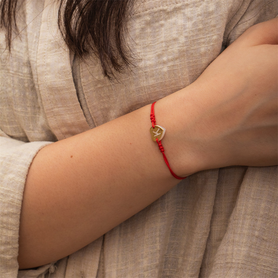 Gold Mother of Pearl Heart String Bracelet