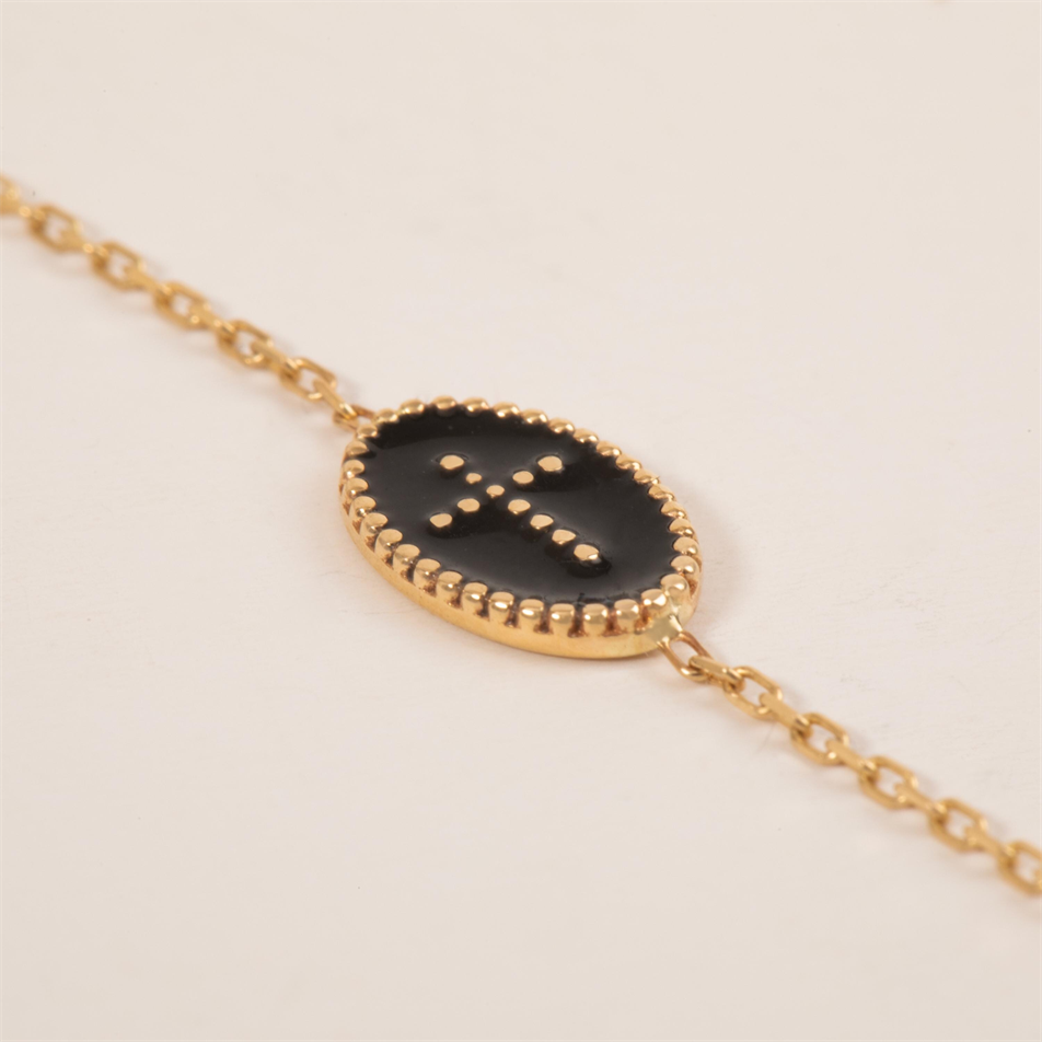 Gold Black Enamel Cross Hand Chain Bracelet