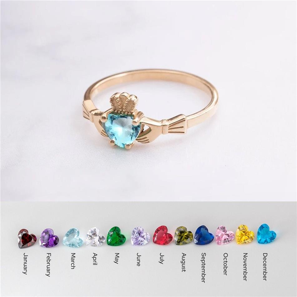 Solid Gold Birthstone Claddagh Ring