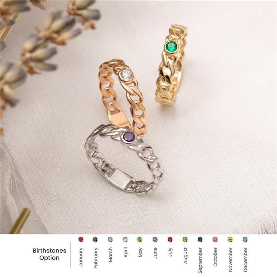 Solid Gold Birthstone Cuban Curb Ring