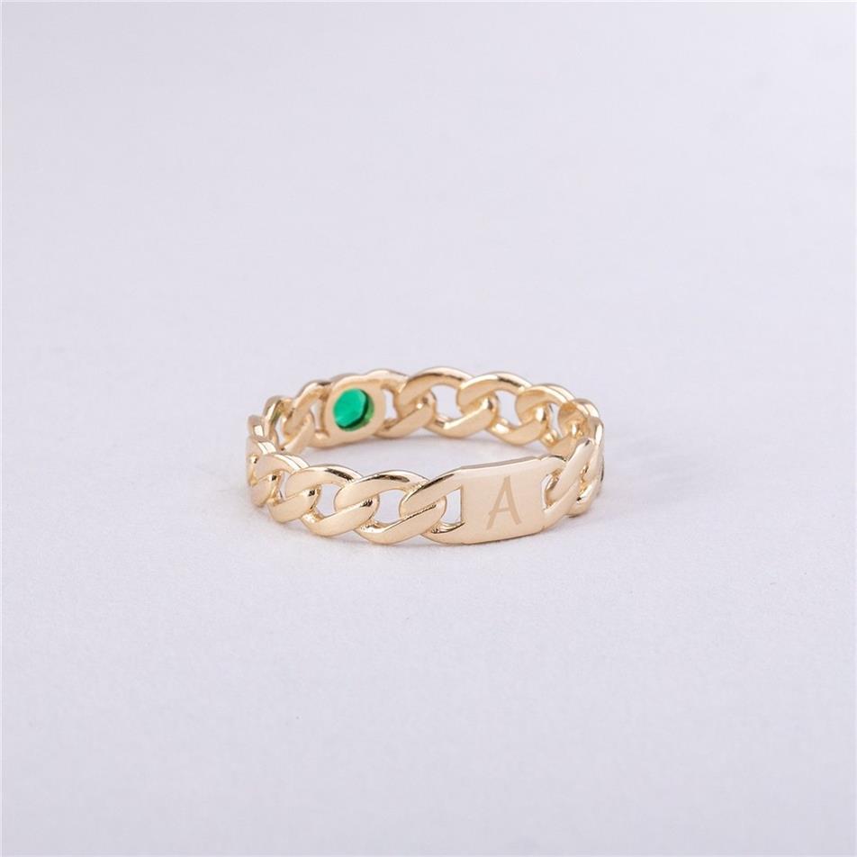 Solid Gold Birthstone Cuban Curb Ring