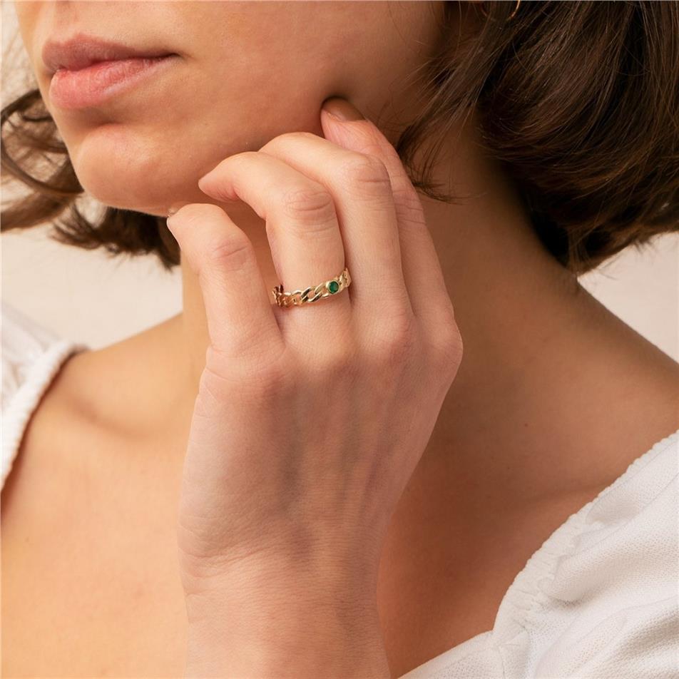 Solid Gold Birthstone Cuban Curb Ring