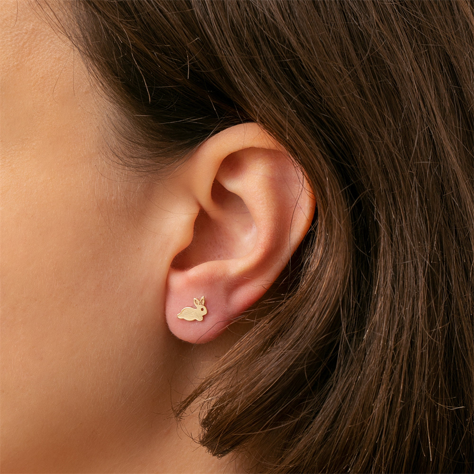 Gold Rabbit Stud Earrings