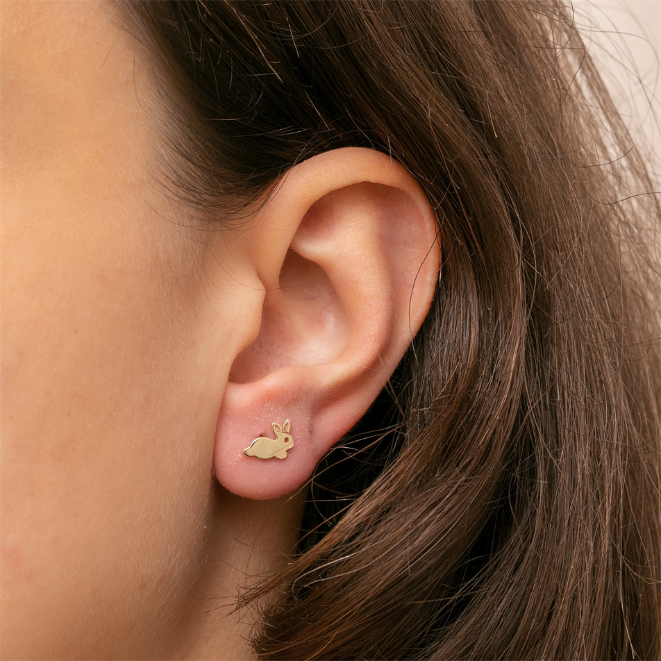 Gold Rabbit Stud Earrings