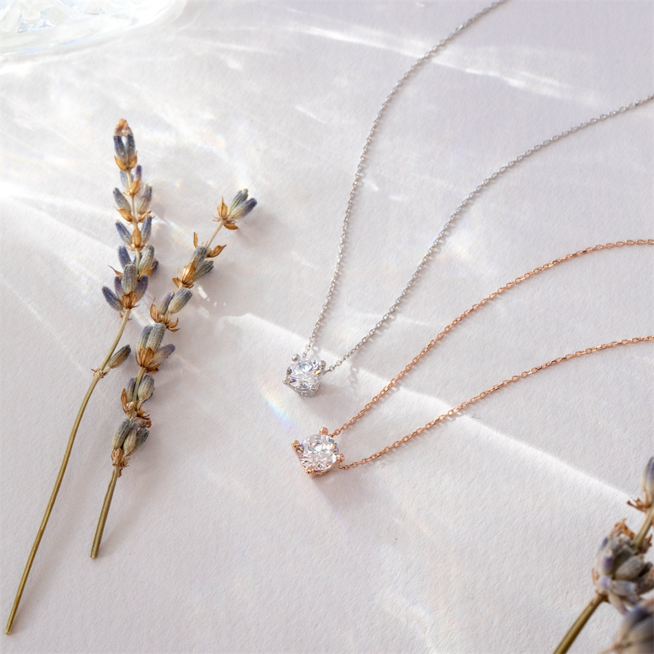 Gold CZ Solitaire Necklace