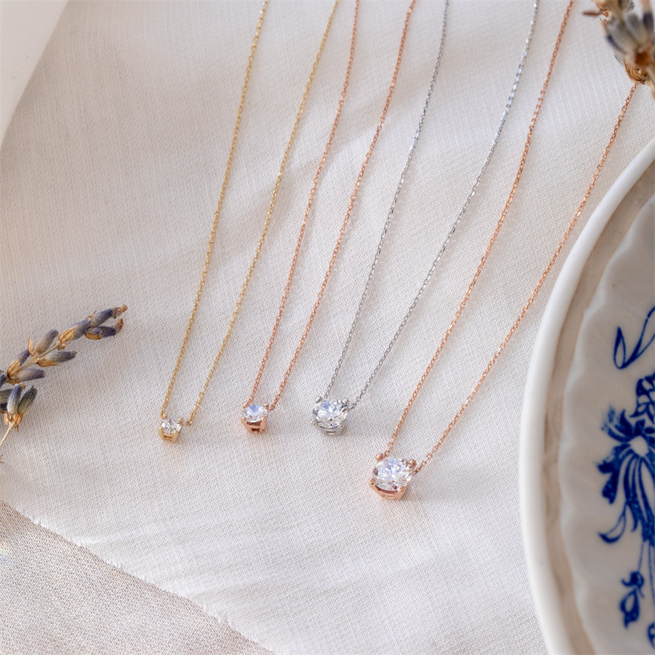 Gold CZ Solitaire Necklace