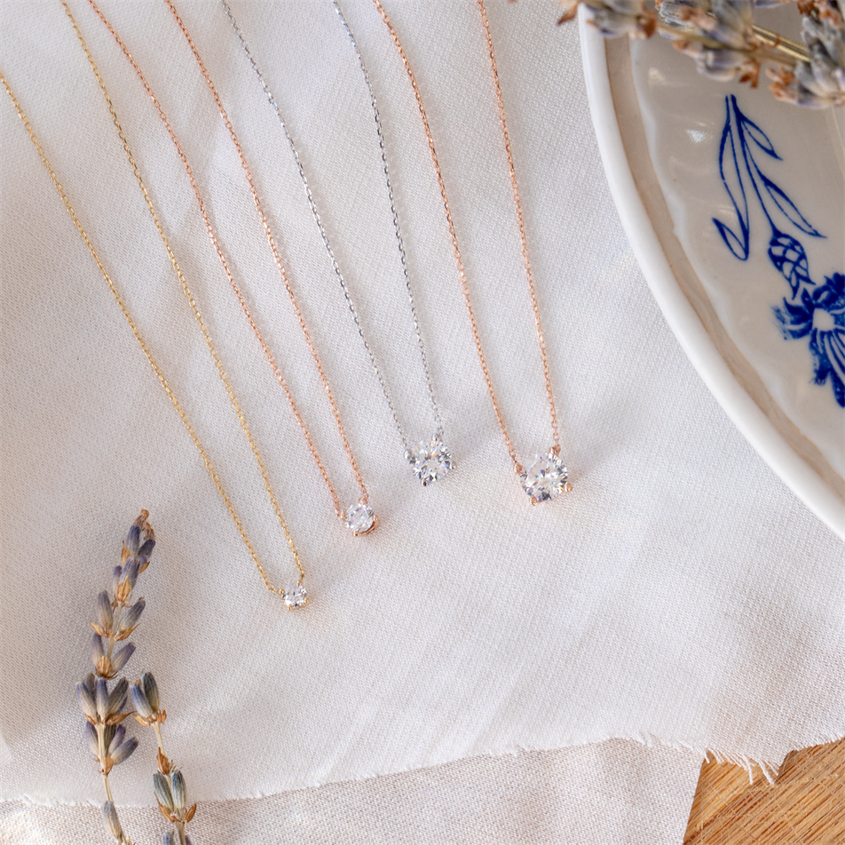 Gold CZ Solitaire Necklace