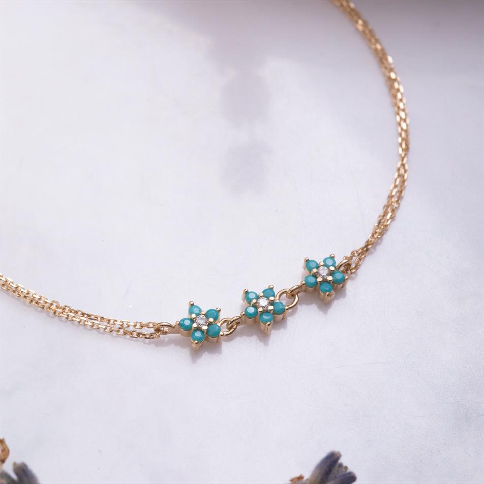 Gold Turquoise Flower Bracelet