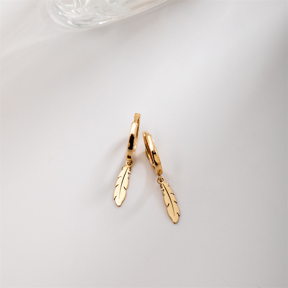 Gold Feather Hoop Earrings
