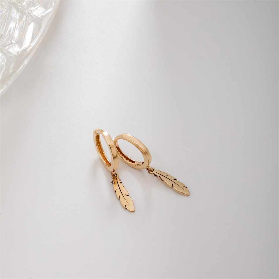 Gold Feather Hoop Earrings