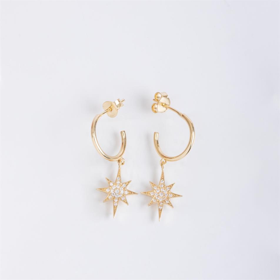 Solid Gold Star Hoop Earrings