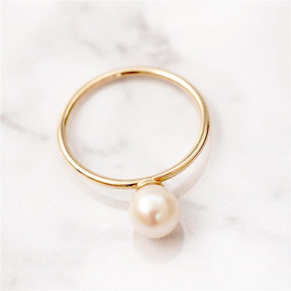 Solid Gold Dainty Pearl Ring