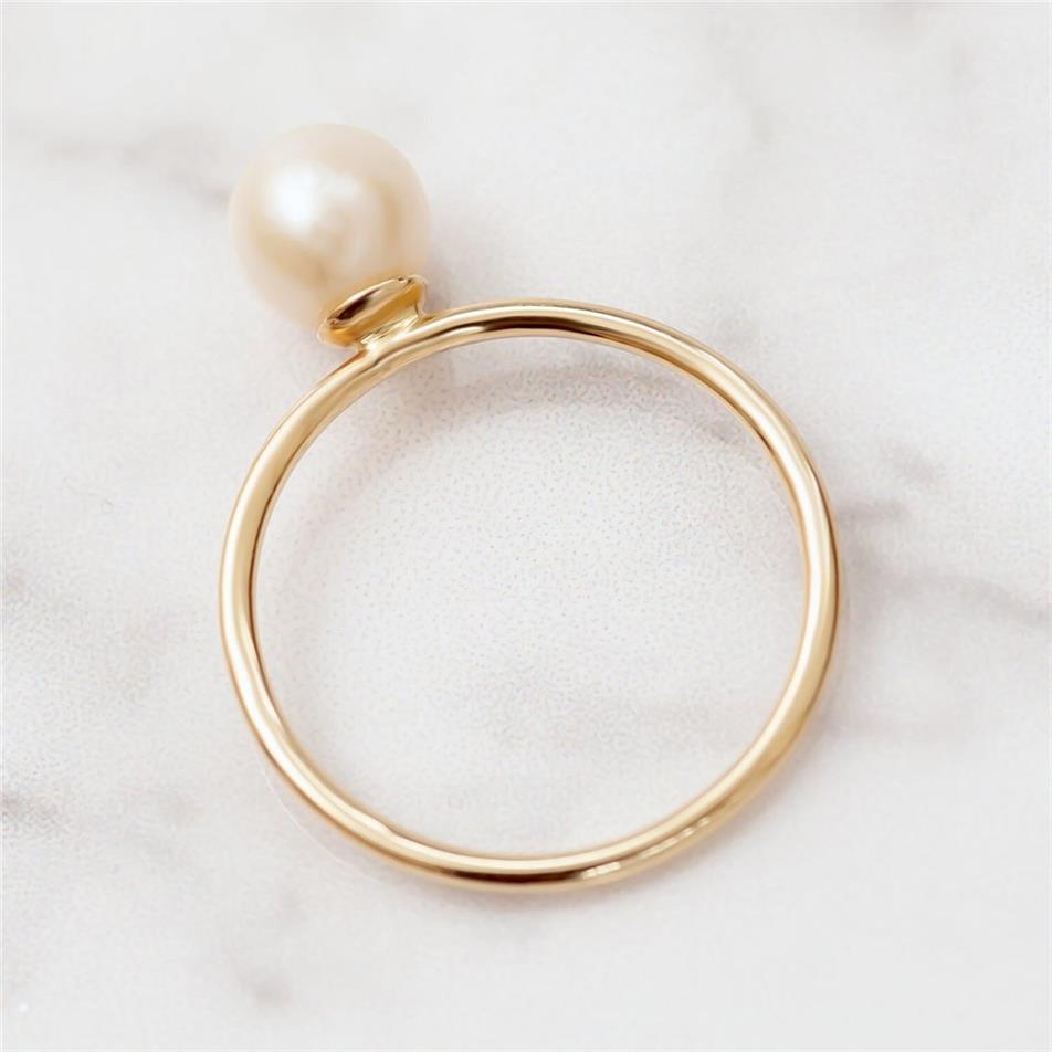 Solid Gold Dainty Pearl Ring