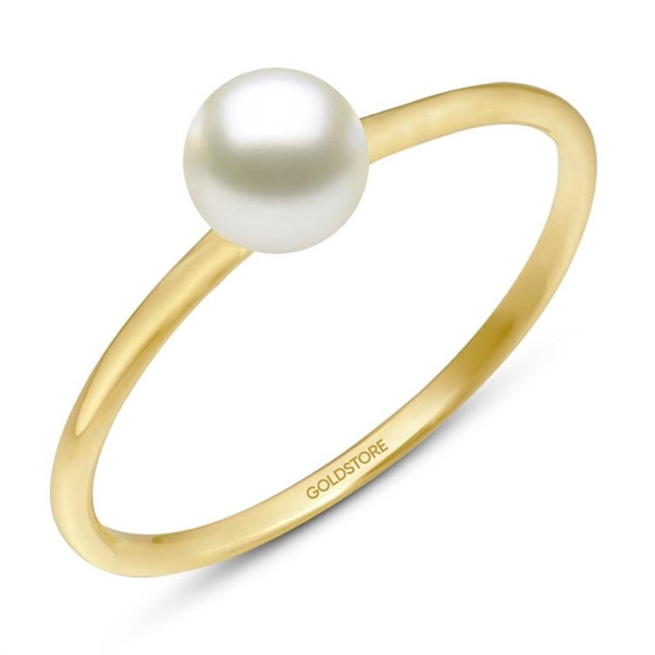 Solid Gold Dainty Pearl Ring