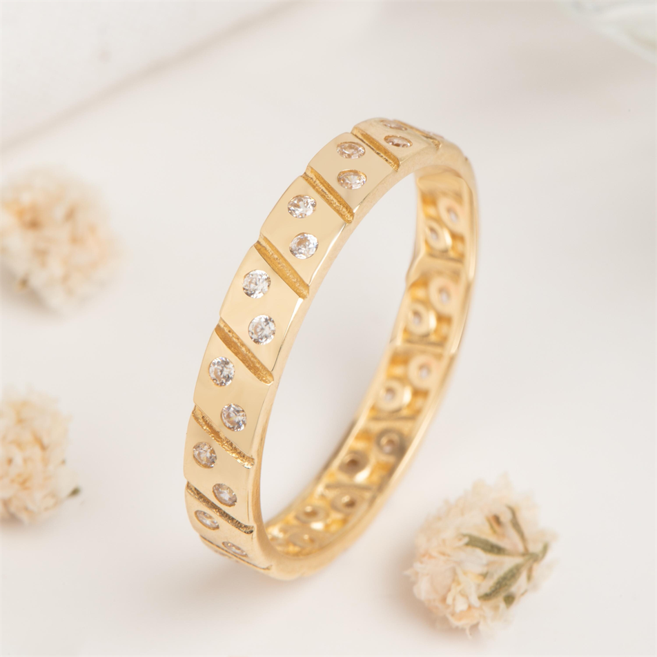 Gold CZ Stone Geometric Ring