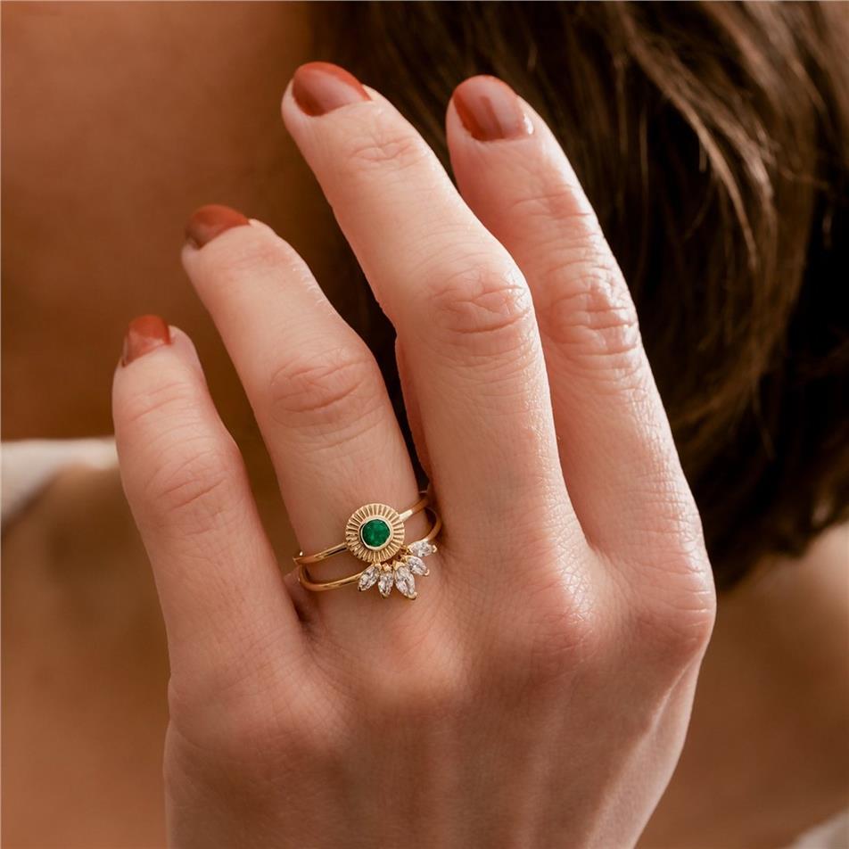Solid Gold Round Emerald Ring