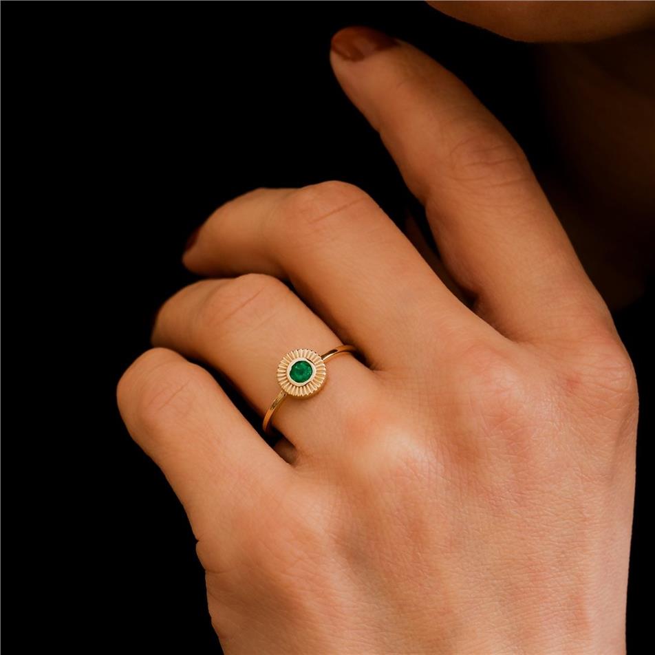 Solid Gold Round Emerald Ring