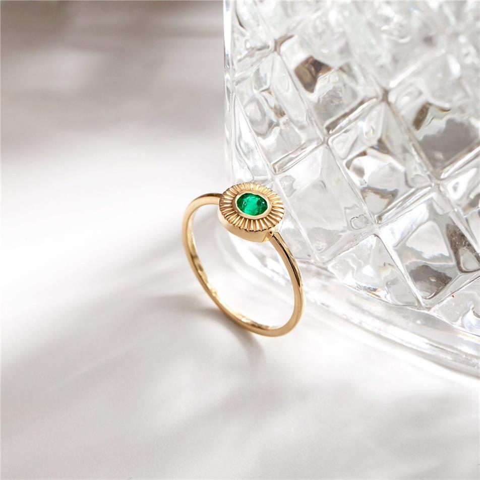 Solid Gold Round Emerald Ring
