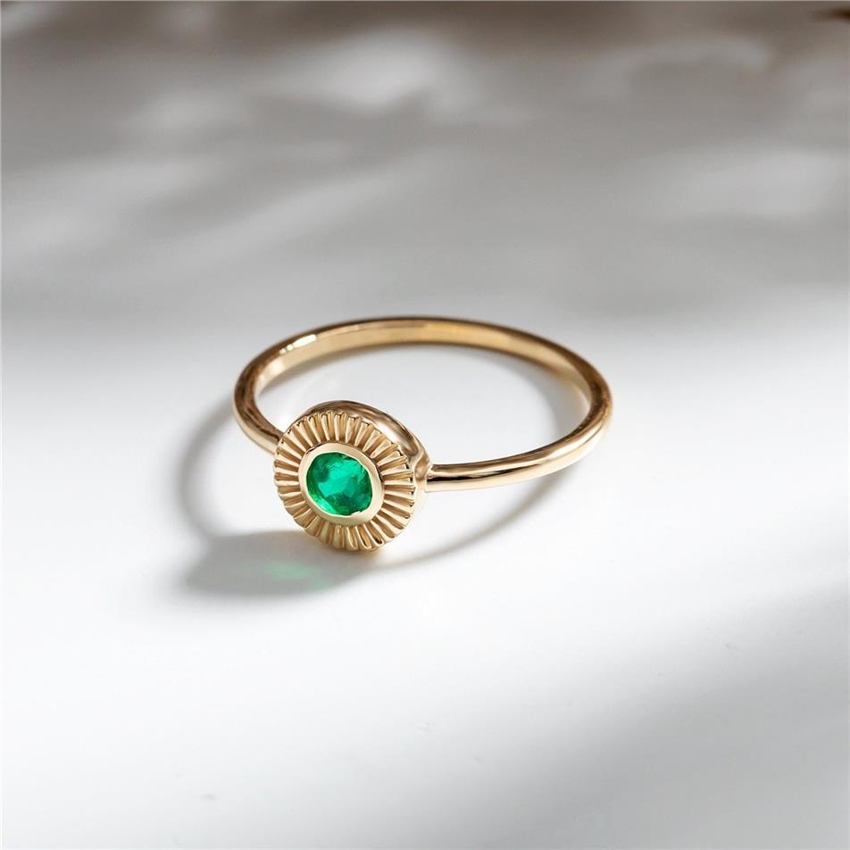 Solid Gold Round Emerald Ring