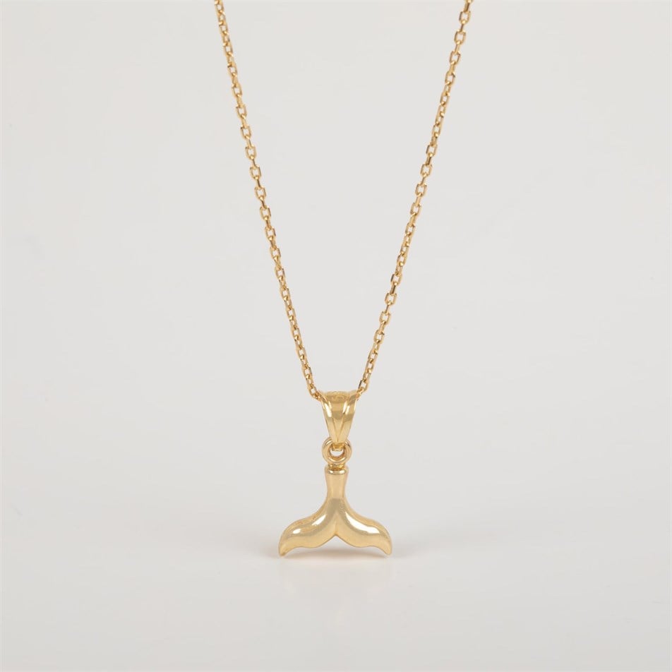 Whale Tail Solid Gold Necklace