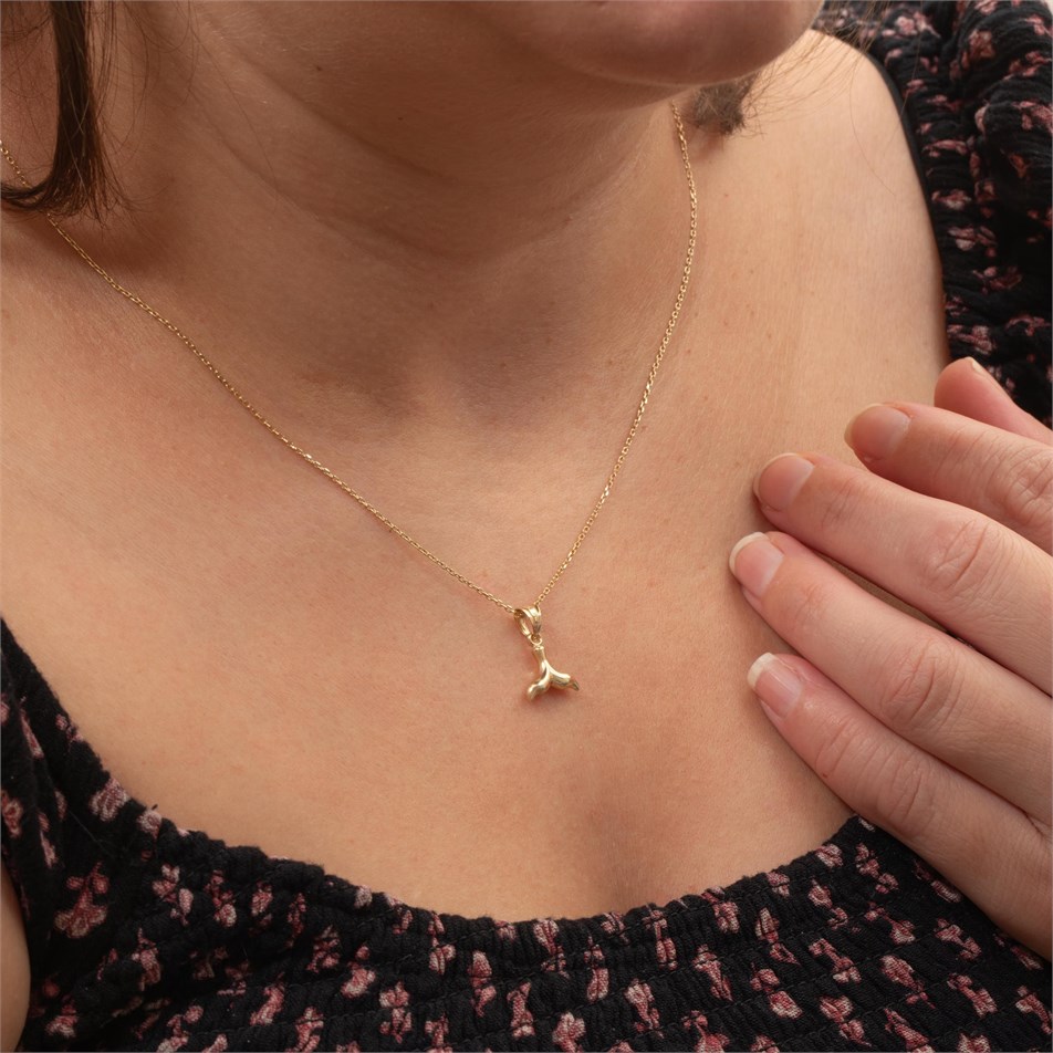 Whale Tail Solid Gold Necklace