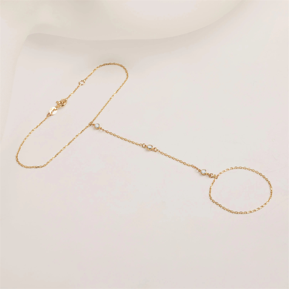 Gold Bezel Stone Hand Chain Bracelet