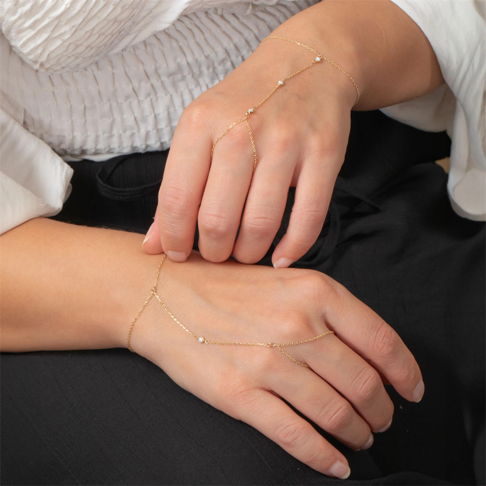 Gold Bezel Stone Hand Chain Bracelet