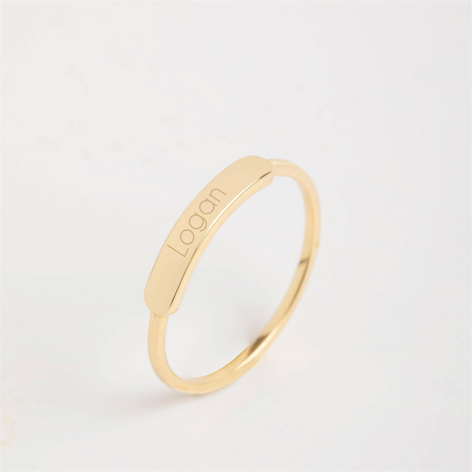 Gold Engravable Bar Ring