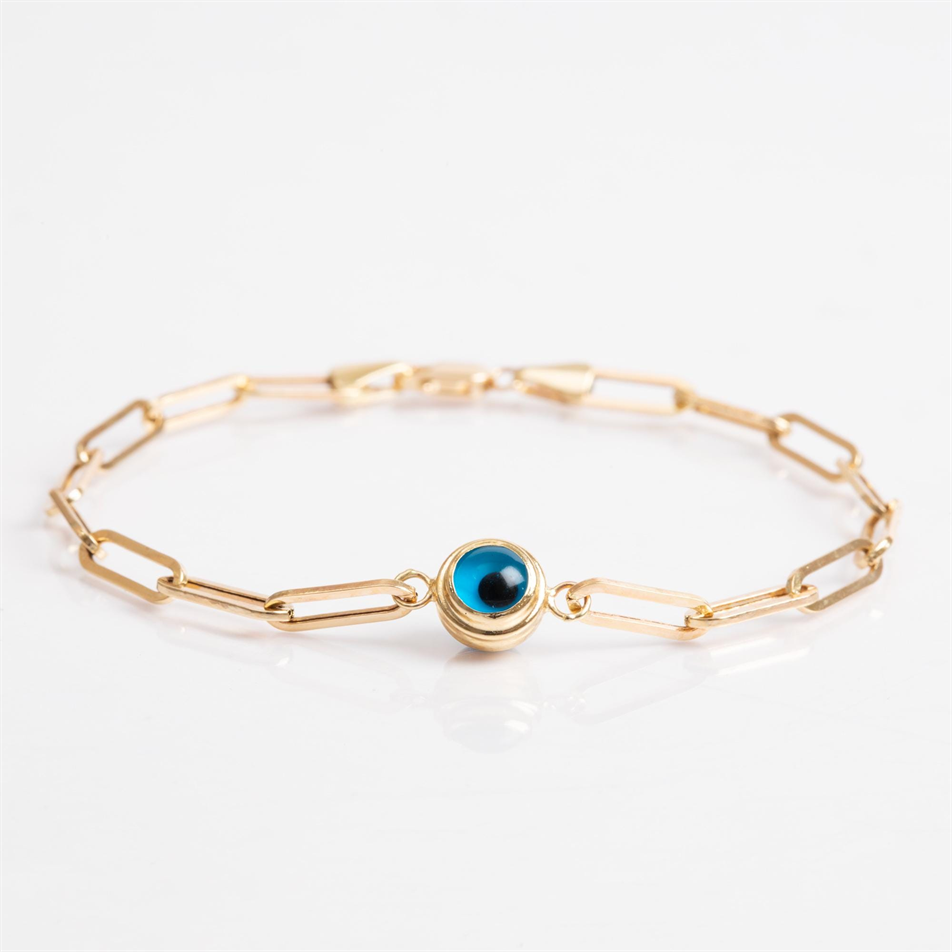 Gold Evil Eye Paperclip Bracelet