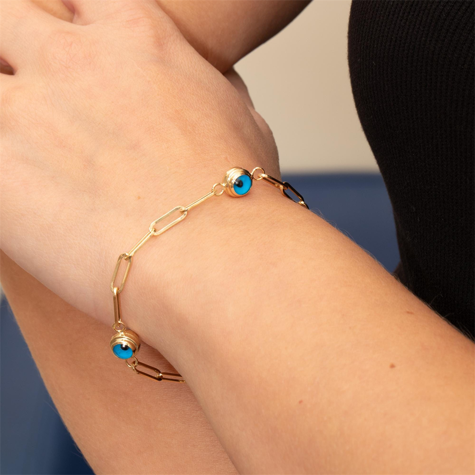 Gold Evil Eye Paperclip Bracelet