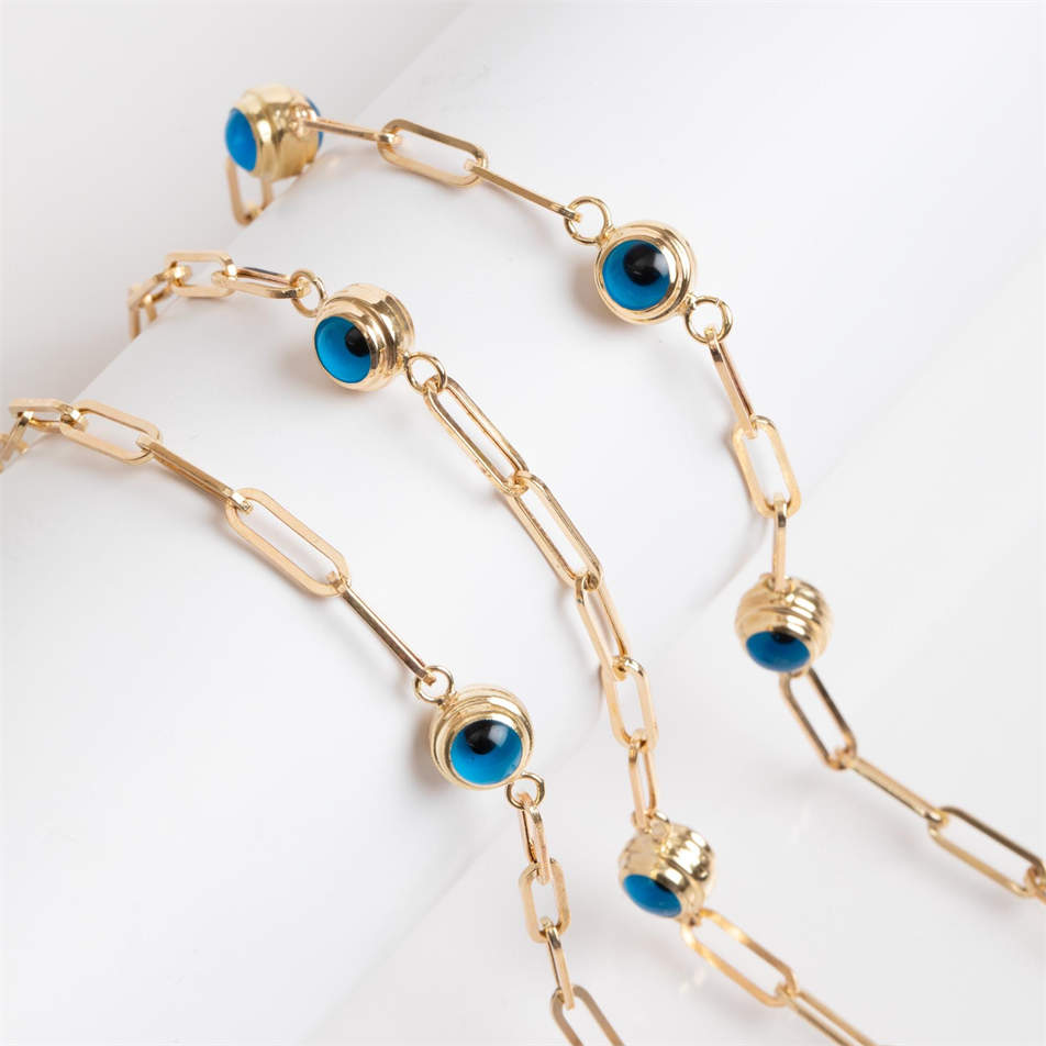 Gold Evil Eye Paperclip Bracelet