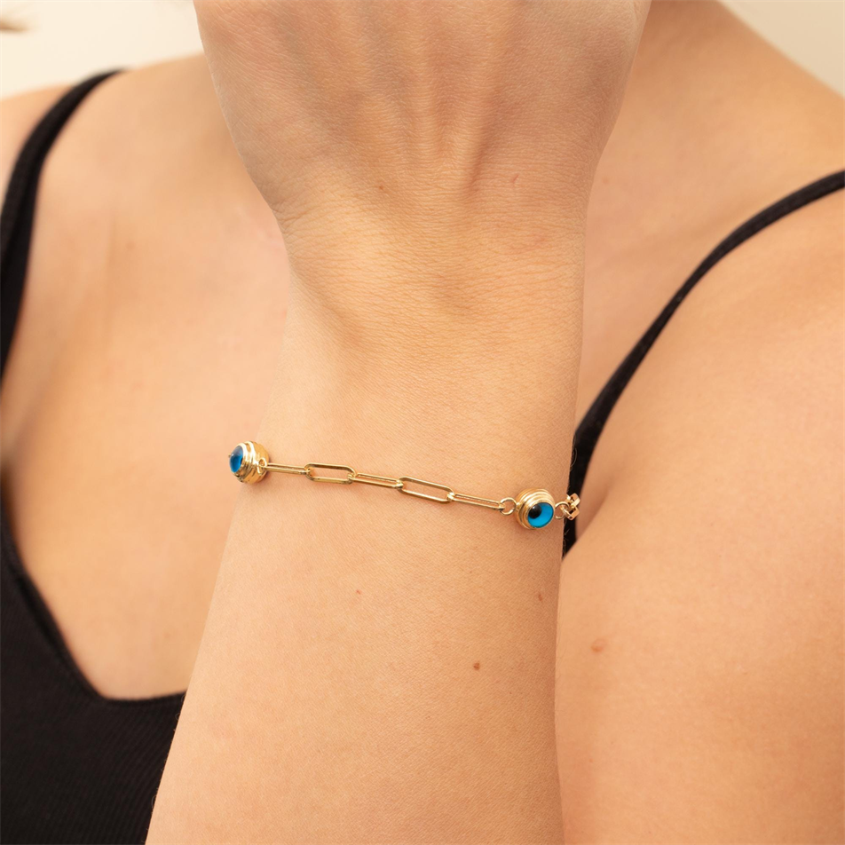 Gold Evil Eye Paperclip Bracelet