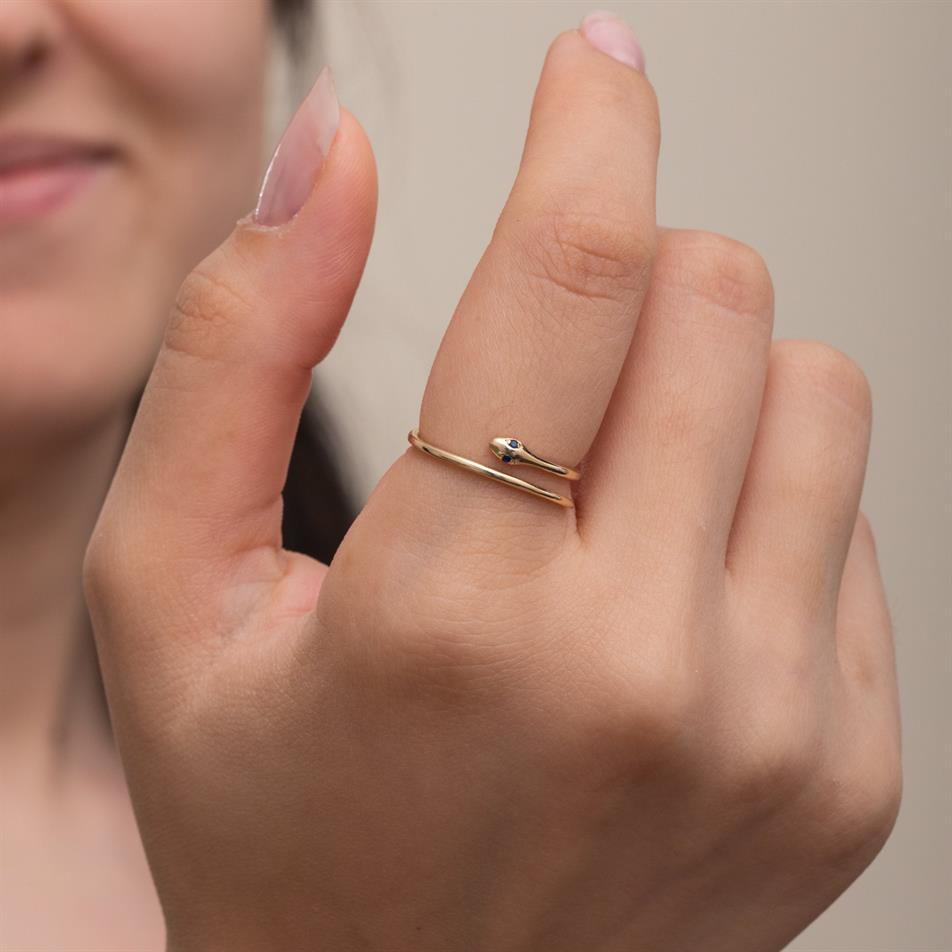 Altın Yılan Figürlü İnce Yüzük