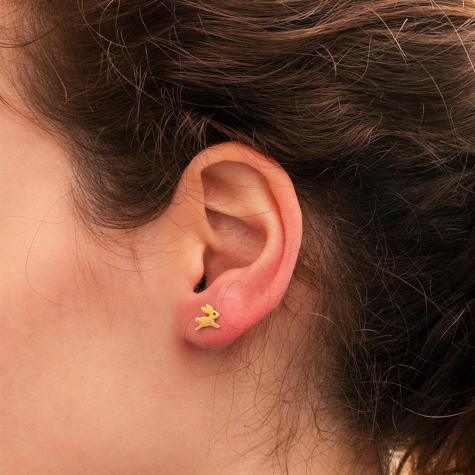 Gold Minimalist Rabbit Stud Earrings