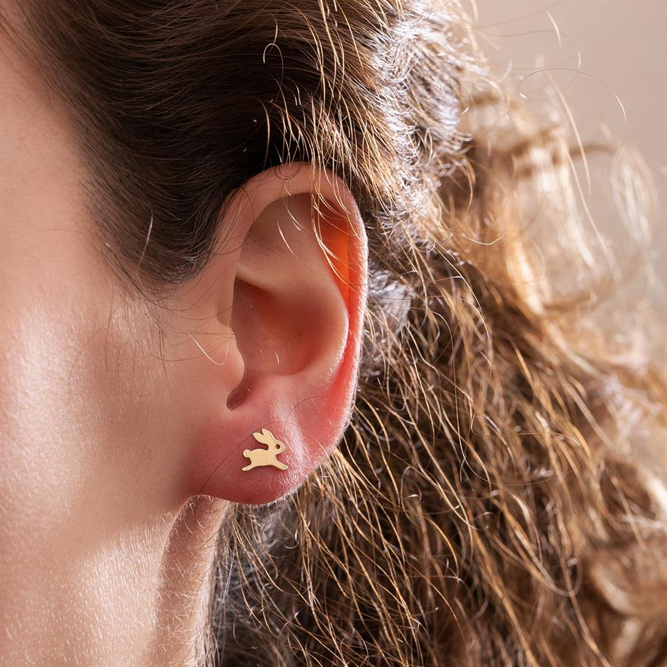Gold Minimalist Rabbit Stud Earrings