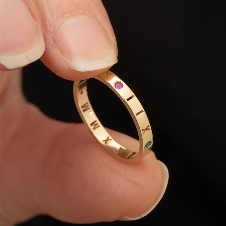 Gold Roman Numeral Birthstone Ring