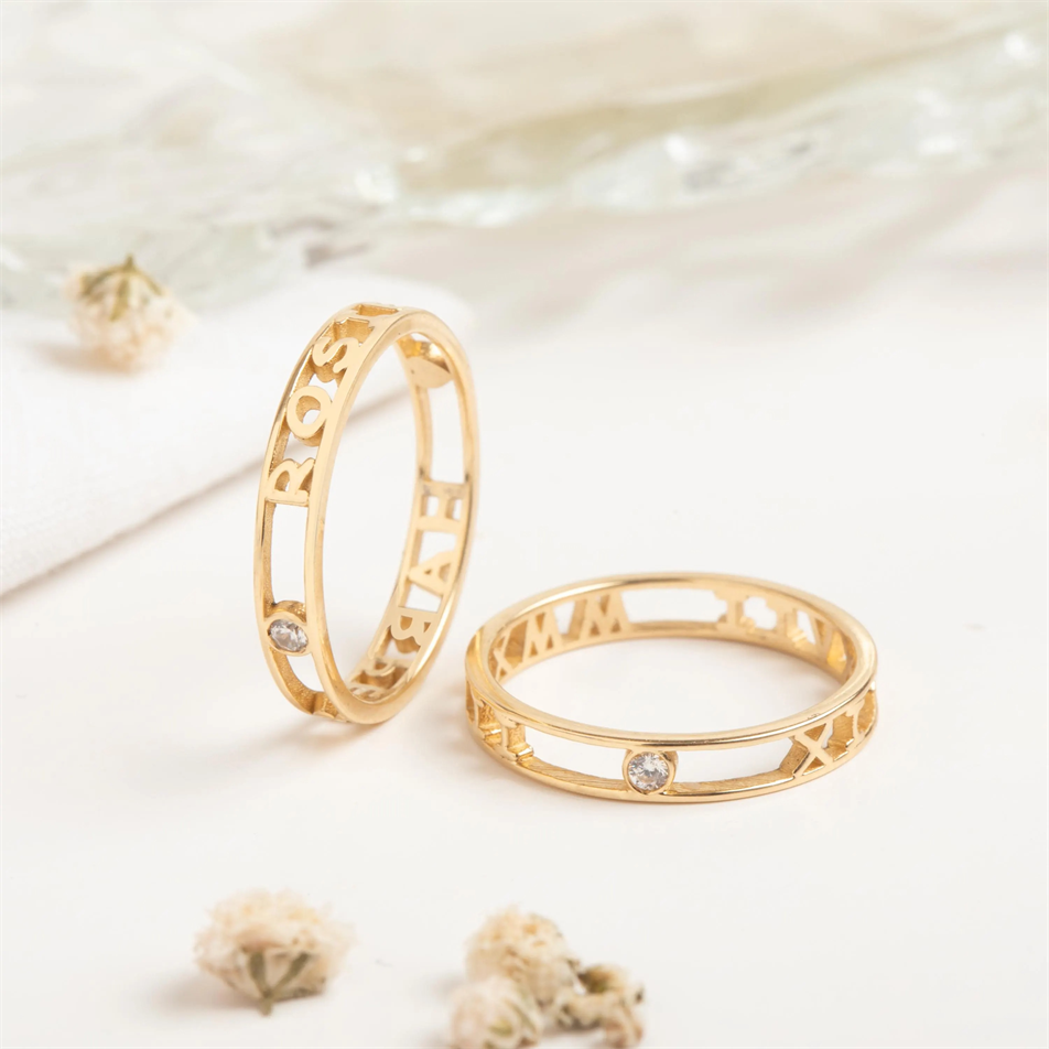 Gold Roman Numeral Birthstone Ring