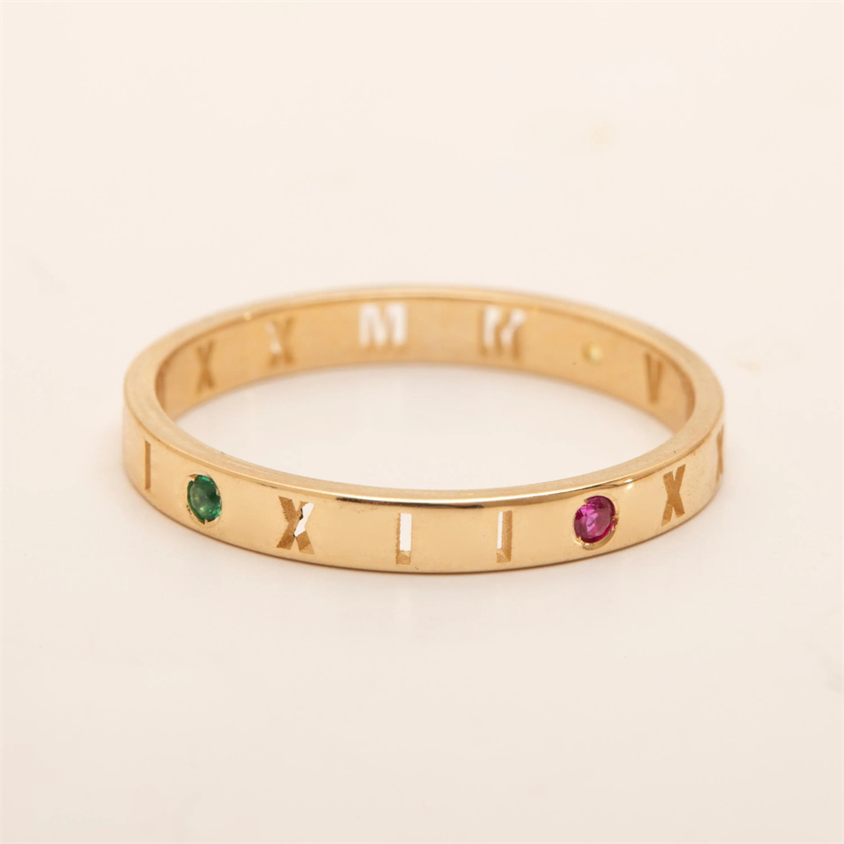 Gold Roman Numeral Birthstone Ring
