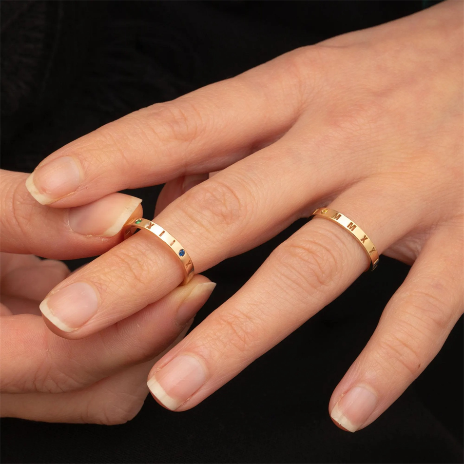 Gold Roman Numeral Birthstone Ring